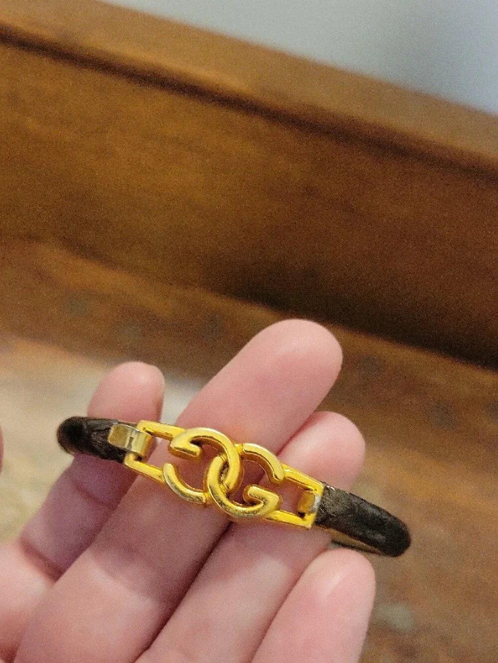 Double G 24KT GOLD Plate - Made In Italy Interlocking Logo Leather Bracelet